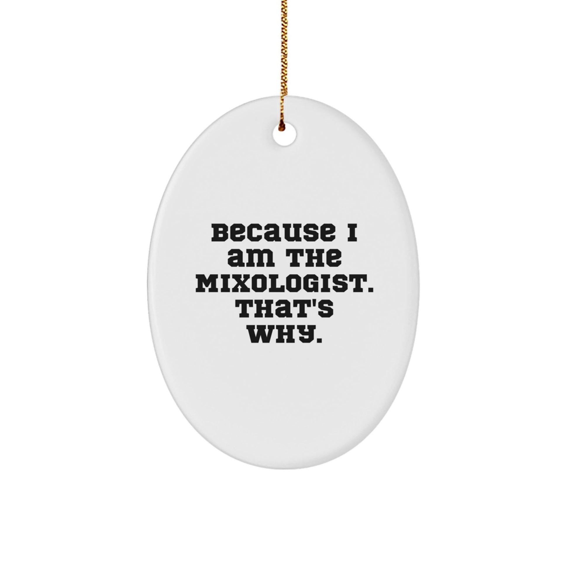 Funny Mixologist Gifts for Men, Oval Ornament 'Because I Am The Mixologist. That's Why.' Christmas Unique Gifts from Friends - The Buy Boom