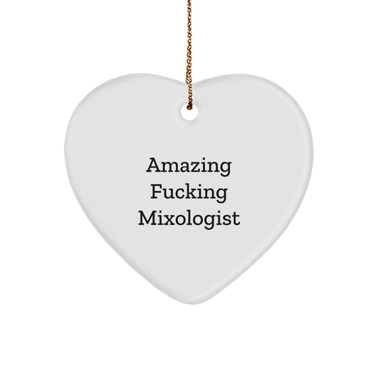 Funny Mixologist Gifts from Friends for Christmas - 'Amazing F - king Mixologist' Quote on White Heart Ornament - The Buy Boom