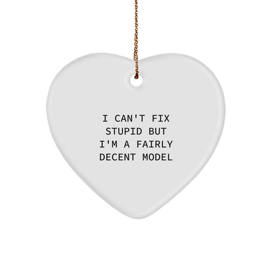 Funny Model Gifts for Friends - Heart Ornament with I Can't Fix Stupid Model Quote, Gifts from Men, Women, or Family for Model, Christmas Unique Gifts - The Buy Boom