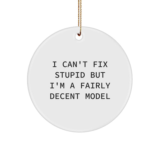 Funny Model Gifts for Him - Circle Ornament I Can't Fix Stupid But I'm A Fairly Decent Model Christmas Unique Gifts from Men to Friends - The Buy Boom