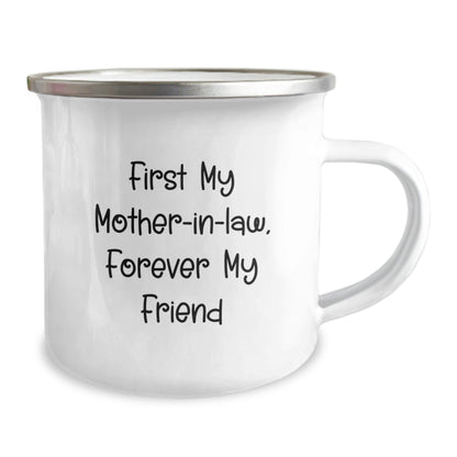 Funny Mom - in - law Gifts for Christmas, Camping Mug for Her, 'First My Mom - in - law, Forever My Friend' Quote - The Buy Boom