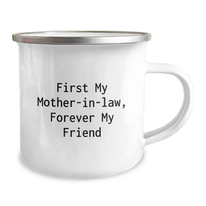 Funny Mom - in - law Gifts for Christmas, Camping Mug with 'First My Mom - in - law, Forever My Friend' Quote, Unique Presents from Family to Mom - in - law for Men and Women - The Buy Boom