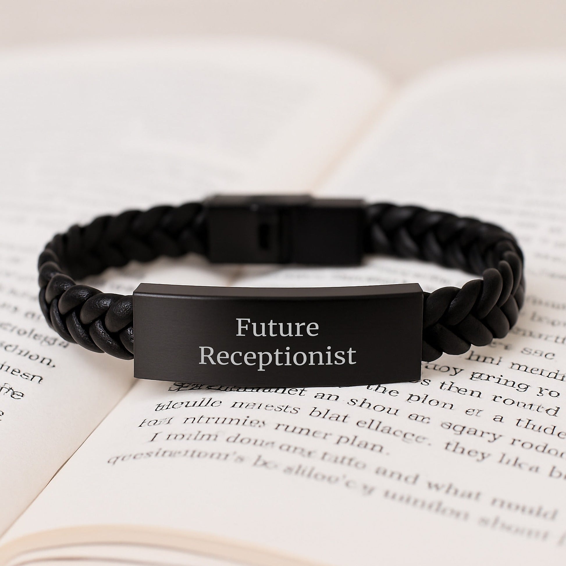 Funny Motivational Gifts for Receptionists Interlaced Leather Bracelet with Stainless Steel Engraving, Unique Christmas Memorable Presents from Friends and Family - The Buy Boom