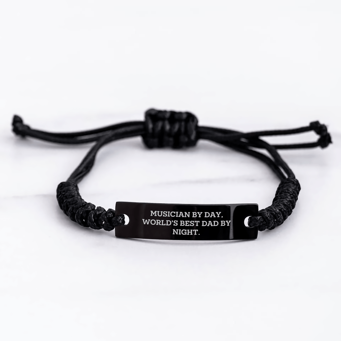 Funny Musician Gift Rope Bracelet for Men, 'Musician By Day, World's Best Dad By Night', Adjustable Black Stainless Steel with Interlaced Rope, Gifts from Dad to Musician on Father's Day - The Buy Boom