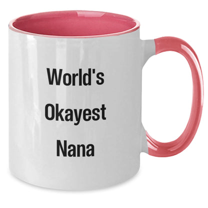 Funny Nana Gifts from Family Two Tone Coffee Mug World's Okayest Nana Quote Christmas Unique Items - The Buy Boom