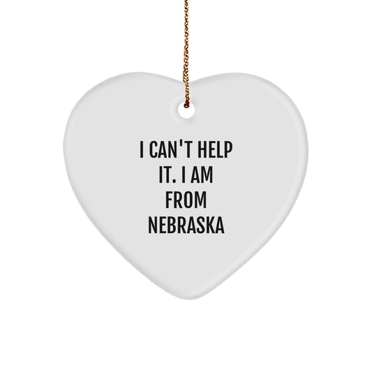 Funny Nebraska Gifts from Family, 'I Can't Help It. I Am From Nebraska' Unique Heart Ornament for Christmas, Heart Shaped Decorations for Home - The Buy Boom