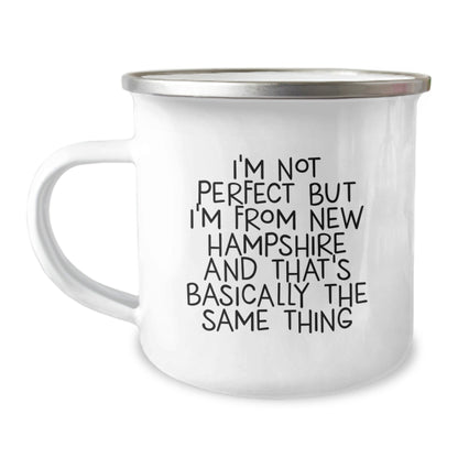 Funny New Hampshire Gifts for Men, Women, Friends, Coworkers, Family - I'm Not Perfect But I'm From New Hampshire And That's Basically The Same Thing Camping Mug, Birthday Unique Gifts from Home - The Buy Boom