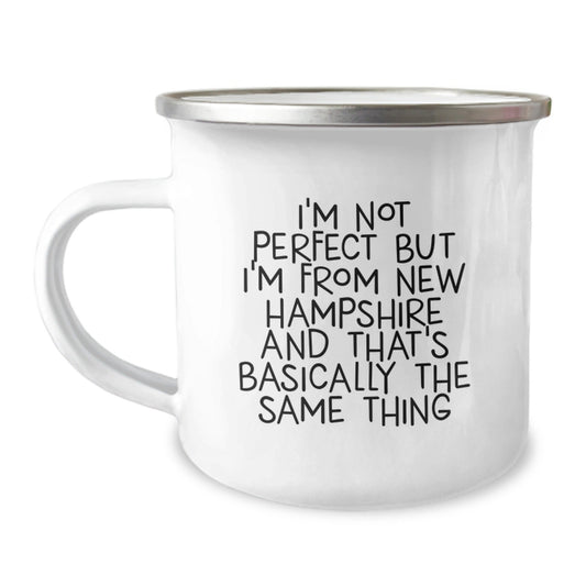 Funny New Hampshire Gifts for Men, Women, Friends, Coworkers, Family - I'm Not Perfect But I'm From New Hampshire And That's Basically The Same Thing Camping Mug, Birthday Unique Gifts from Home - The Buy Boom