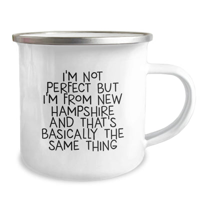 Funny New Hampshire Gifts for Men, Women, Friends, Coworkers, Family - I'm Not Perfect But I'm From New Hampshire And That's Basically The Same Thing Camping Mug, Birthday Unique Gifts from Home - The Buy Boom