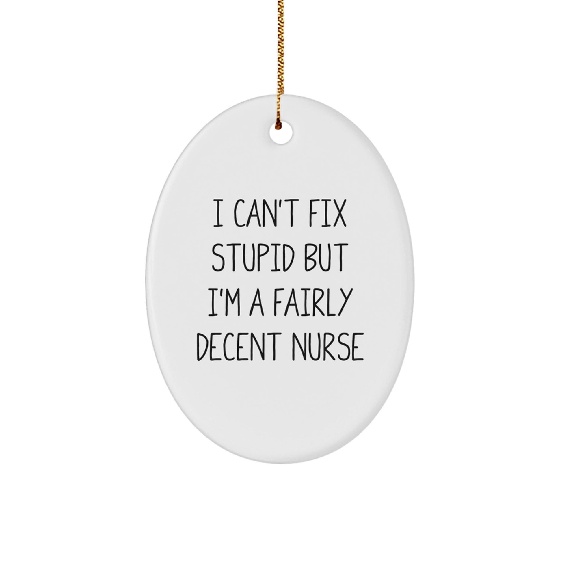 Funny Nurse Gifts from Men for Friends, Oval Ornament Christmas Unique, I Can't Fix Stupid But I'm A Fairly Decent Nurse - The Buy Boom