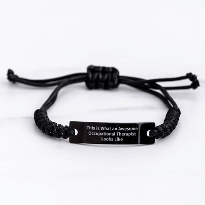 Funny Occupational Therapist Gifts for Men, Inspirational Rope Bracelet from Family, Black Stainless Steel with Interlaced Rope, Gift for Awesome Occupational Therapist - The Buy Boom