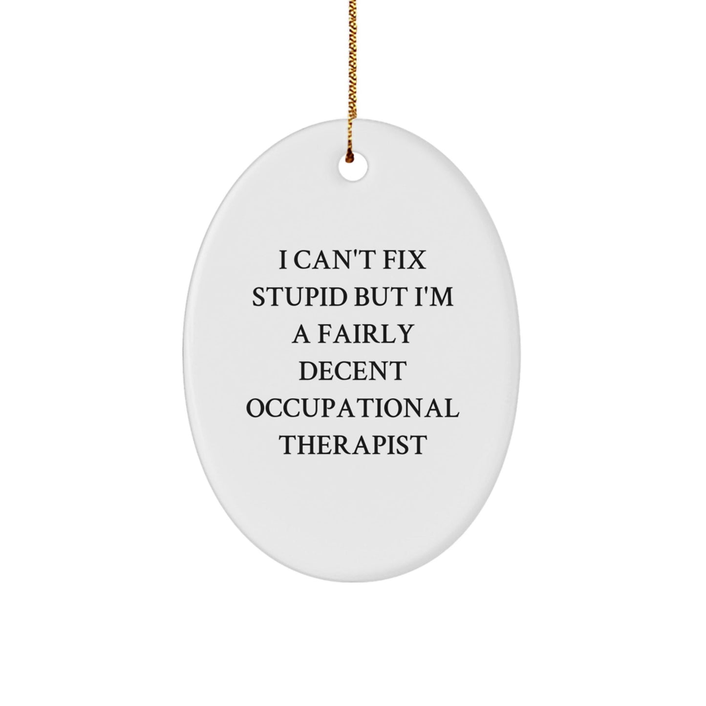 Funny Occupational Therapist Gifts from Friends, Oval Christmas Ornament 'I Can't Fix Stupid But I'm A Fairly Decent Occupational Therapist', Perfect for Coworkers or Family - The Buy Boom
