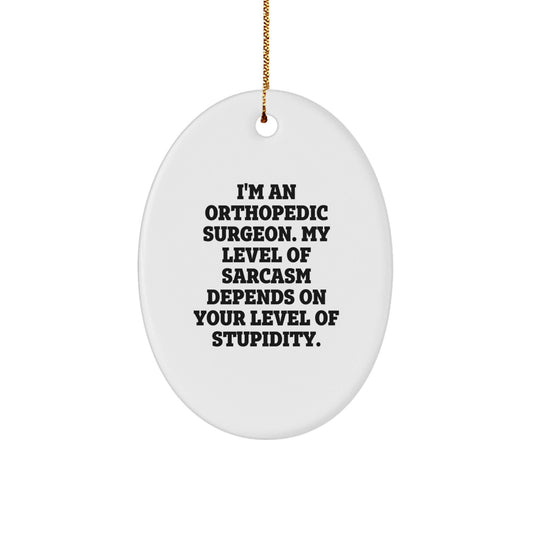 Funny Orthopedic Surgeon Gift for Christmas, Oval Ornament with 'I'm An Orthopedic Surgeon My Level Of Sarcasm Depends On Your Level Of Stupidity', Unique Gifts from Friends to Orthopedic Surgeon Men - The Buy Boom