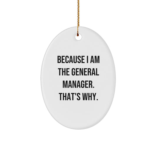 Funny Oval Ornament for General Manager Gifts Because I Am The General Manager That's Why Gifts from Family - The Buy Boom