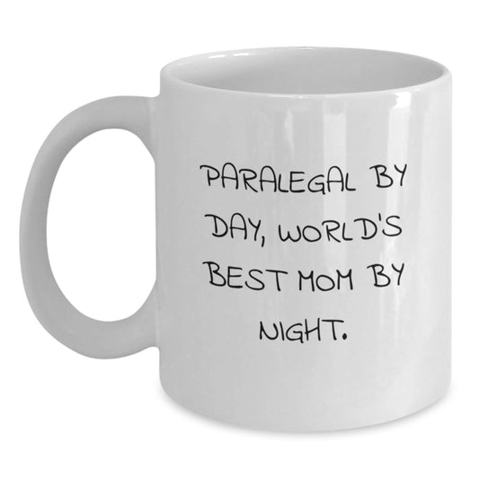 Funny Paralegal Gifts for Her - Paralegal By Day, World's Best Mom By Night. - White Coffee Mug, Graduation Unique Gifts from Family - The Buy Boom