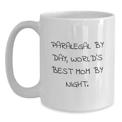 Funny Paralegal Gifts for Her - Paralegal By Day, World's Best Mom By Night. - White Coffee Mug, Graduation Unique Gifts from Family - The Buy Boom