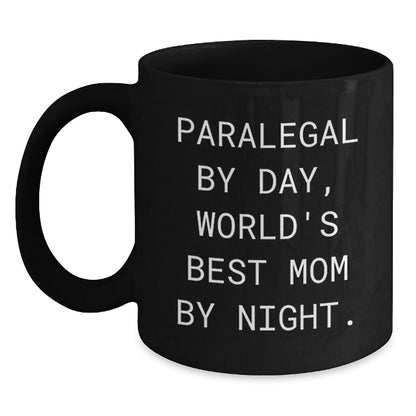Funny Paralegal Gifts from Mom, Black Coffee Mug for Graduation, 'Paralegal By Day, World's Best Mom By Night.' - The Buy Boom