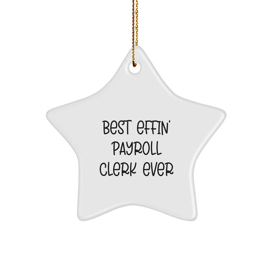 Funny Payroll Clerk Gifts from Men - Best Effin' Payroll Clerk Ever Star Ornament for Women - Christmas Unique Gifts for Payroll Clerk Friends Coworkers - The Buy Boom