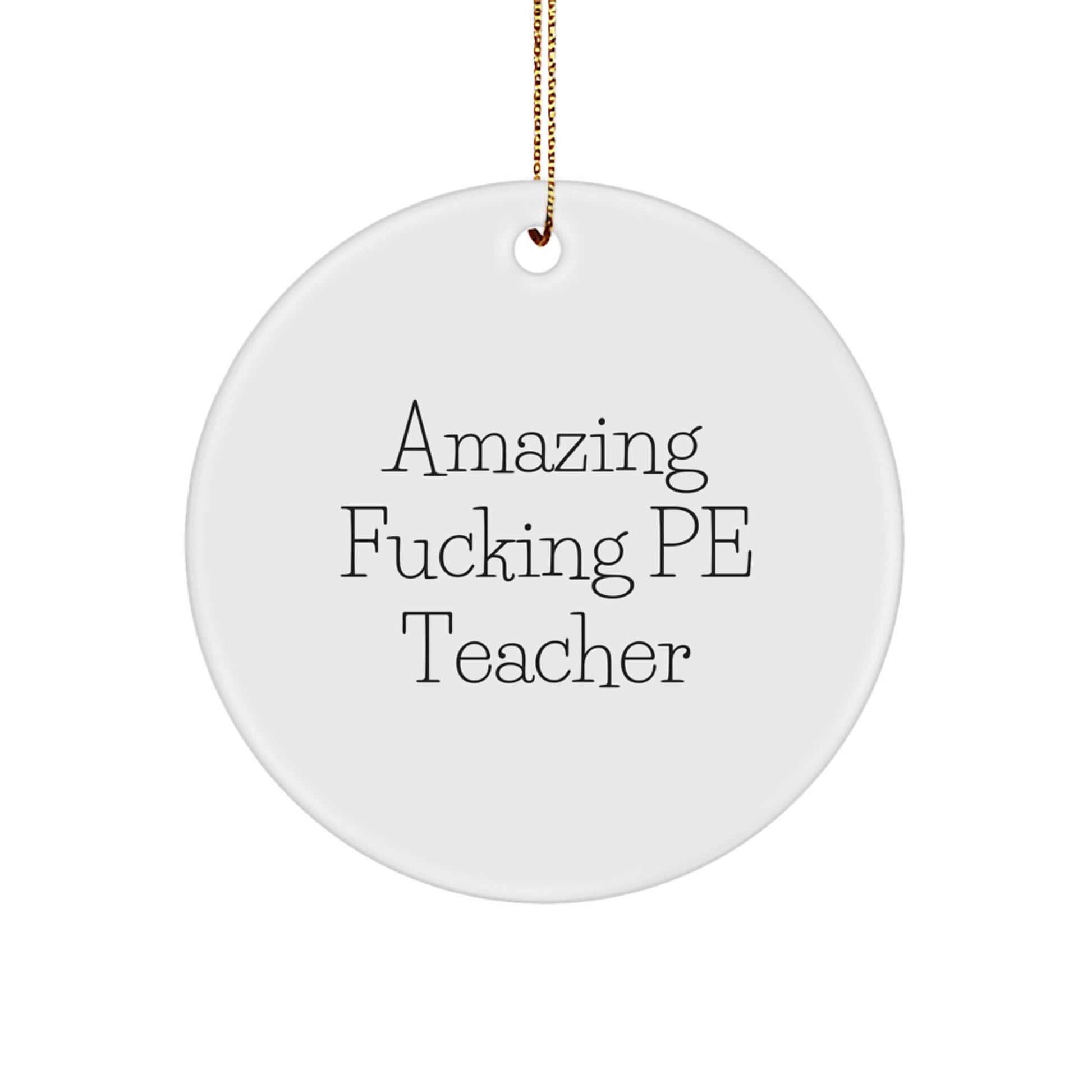 Funny PE Teacher Gifts from Friends - Circle Ornament for PE Teacher Christmas Unique Gifts, 'Amazing F - king Pe Teacher' Quote - PE Teacher Decorations for Men Women Family - The Buy Boom