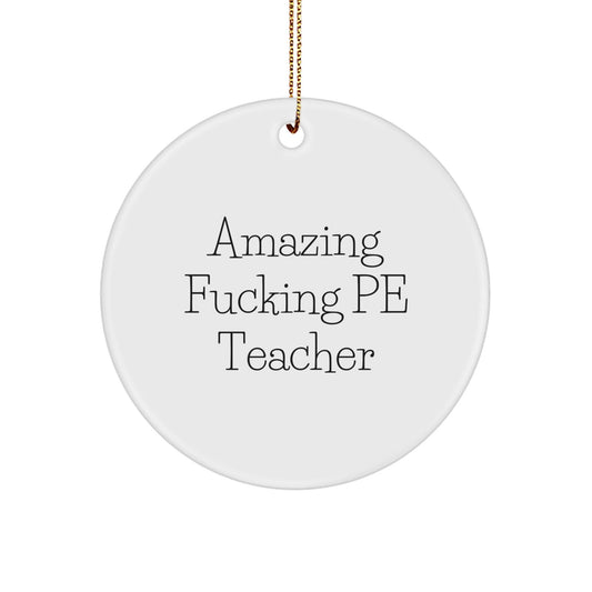 Funny PE Teacher Gifts from Friends - Circle Ornament for PE Teacher Christmas Unique Gifts, 'Amazing F - king Pe Teacher' Quote - PE Teacher Decorations for Men Women Family - The Buy Boom
