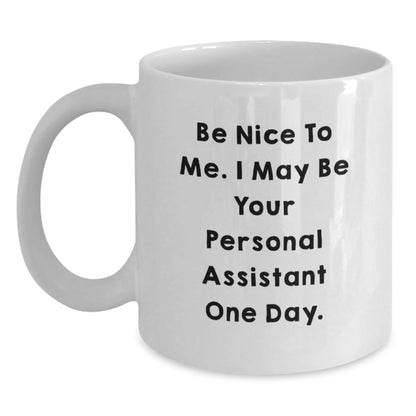 Funny Personal Assistant Gifts, Be Nice To Me. I May Be Your Personal Assistant One Day., White Coffee Mug for Birthday, Gifts from Men, Gifts for Personal Assistant - The Buy Boom