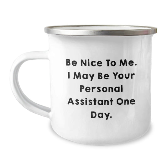 Funny Personal Assistant Gifts from Friends for Birthday Unique Personal Assistant Camping Mug Be Nice To Me, I May Be Your Personal Assistant One Day. - The Buy Boom