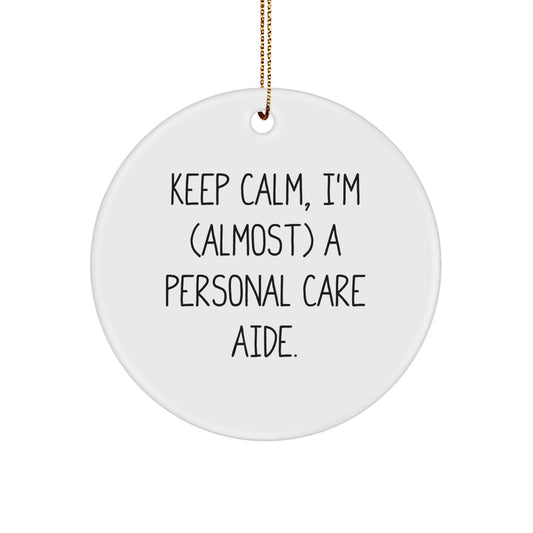 Funny Personal Care Aide Gifts from Friends and Family, Christmas Unique Circle Ornament, Keep Calm I'm almost a Personal Care Aide - The Buy Boom