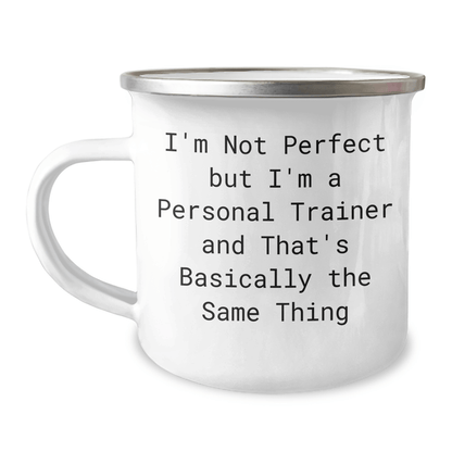 Funny Personal Trainer Gifts for Men, Camping Mug with 'I'm Not Perfect But I'm A Personal Trainer And That's Basically The Same Thing' Quote, Unique Father's Day Unique Gifts from Men to Men - The Buy Boom