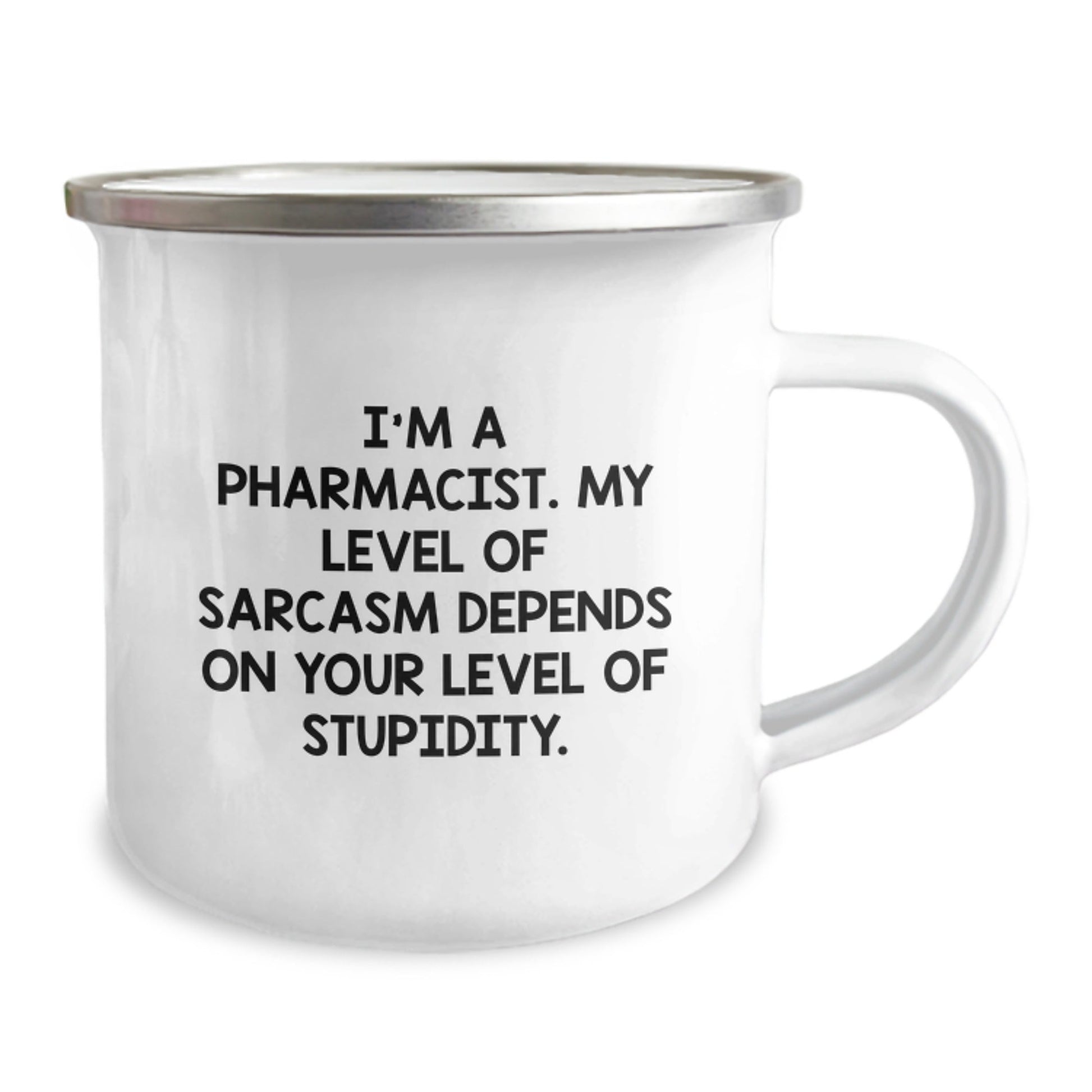 Funny Pharmacist Gifts: Sassy Mugs for Men, Women, and Coworkers, Inspirational Quote for Graduation, 12 oz Stainless Steel Camping Mug with Enamel Finish - The Buy Boom