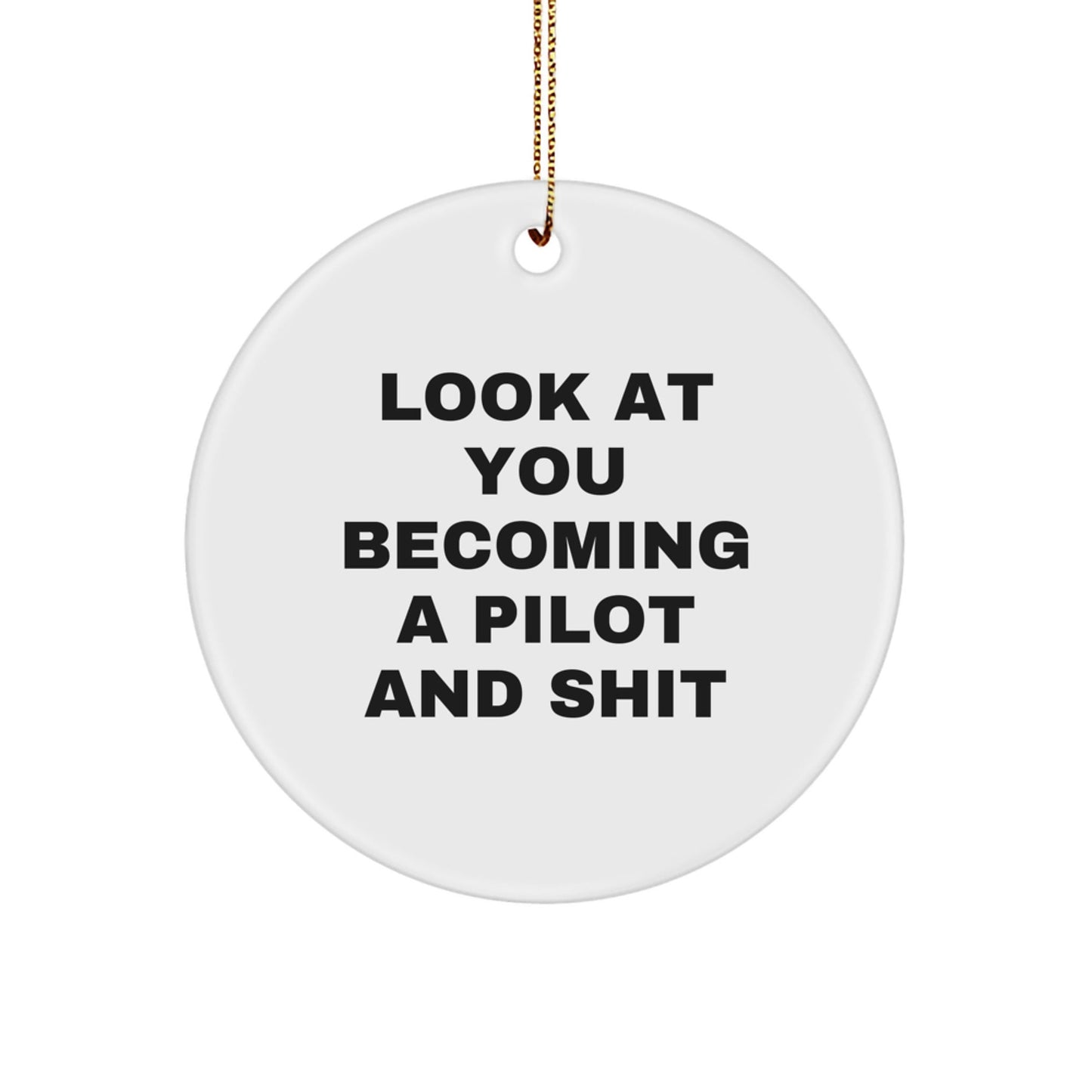 Funny Pilot Gifts from Friends - 'Look At You Becoming A Pilot And Shit' Circle Ornament for Christmas Unique Gifts - The Buy Boom