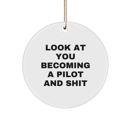 Funny Pilot Gifts from Friends - 'Look At You Becoming A Pilot And Shit' Circle Ornament for Christmas Unique Gifts - The Buy Boom