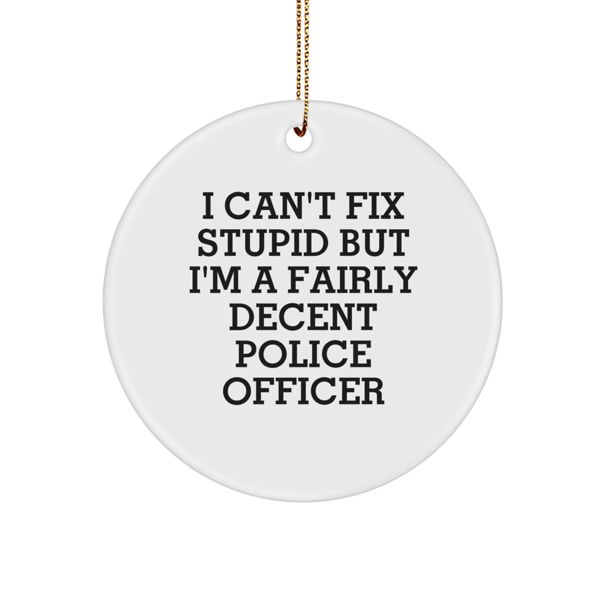 Funny Police Officer Gifts for Men - I Can't Fix Stupid But I'm A Fairly Decent Cop Christmas Ornament - The Buy Boom