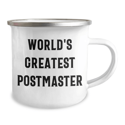 Funny Postmaster Gifts for Men from World's Greatest Postmaster, Camping Mug for Father's Day, Perfect for Outdoor Enthusiasts, 12 oz Stainless Steel with Enamel Finish - The Buy Boom