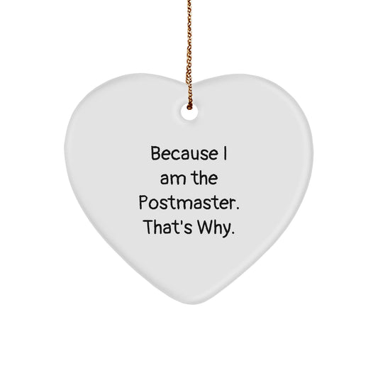 Funny Postmaster Heart Ornament Gifts from Friends to Postmaster, Unique Christmas Decorations for Postmasters, Heart Shaped Ornament with Gold Cord - The Buy Boom