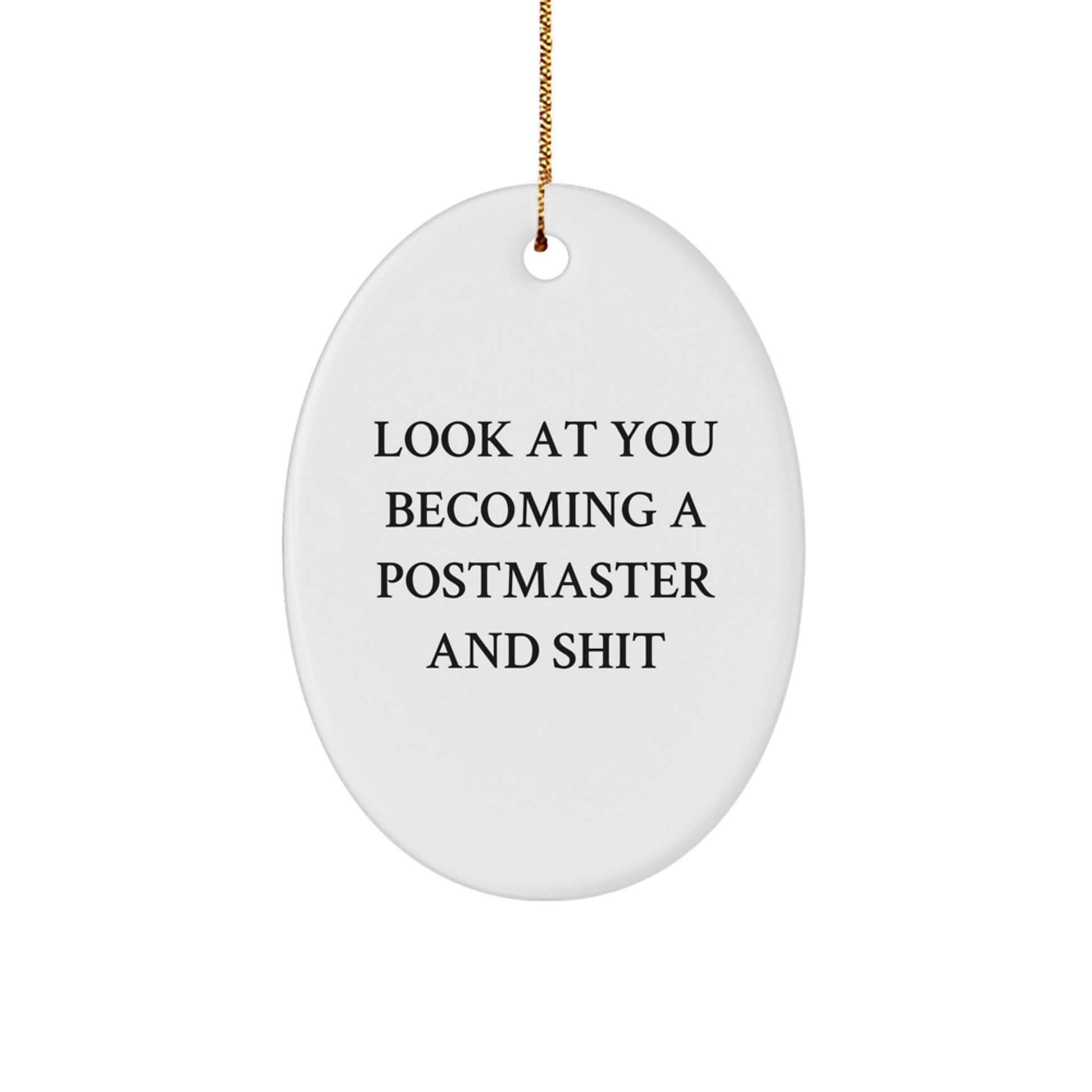 Funny Postmaster Oval Ornament Gifts from Friends - 'Look At You Becoming A Postmaster And Shit' Christmas Unique Postmaster Gifts for Men - The Buy Boom