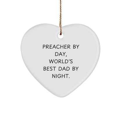 Funny Preacher Gifts, Preacher By Day, World's Best Dad By Night, Heart Ornament, Christmas Unique Gifts from Family - The Buy Boom