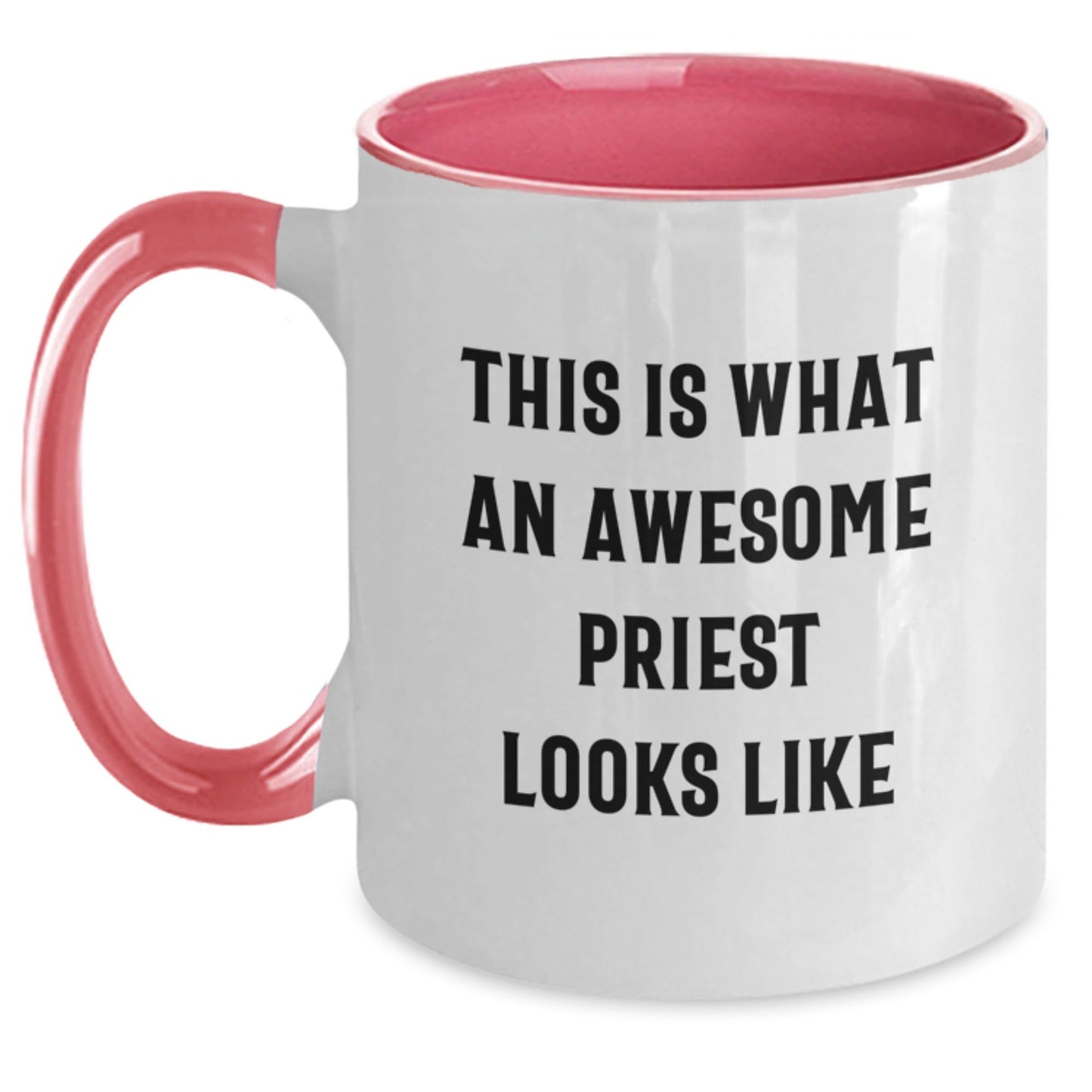 Funny Priest Gifts from Friends for Graduation Celebration, Two Tone Coffee Mug with 'This Is What An Awesome Priest Looks Like' Quote, 11oz Ceramic Microwave and Dishwasher Safe - The Buy Boom