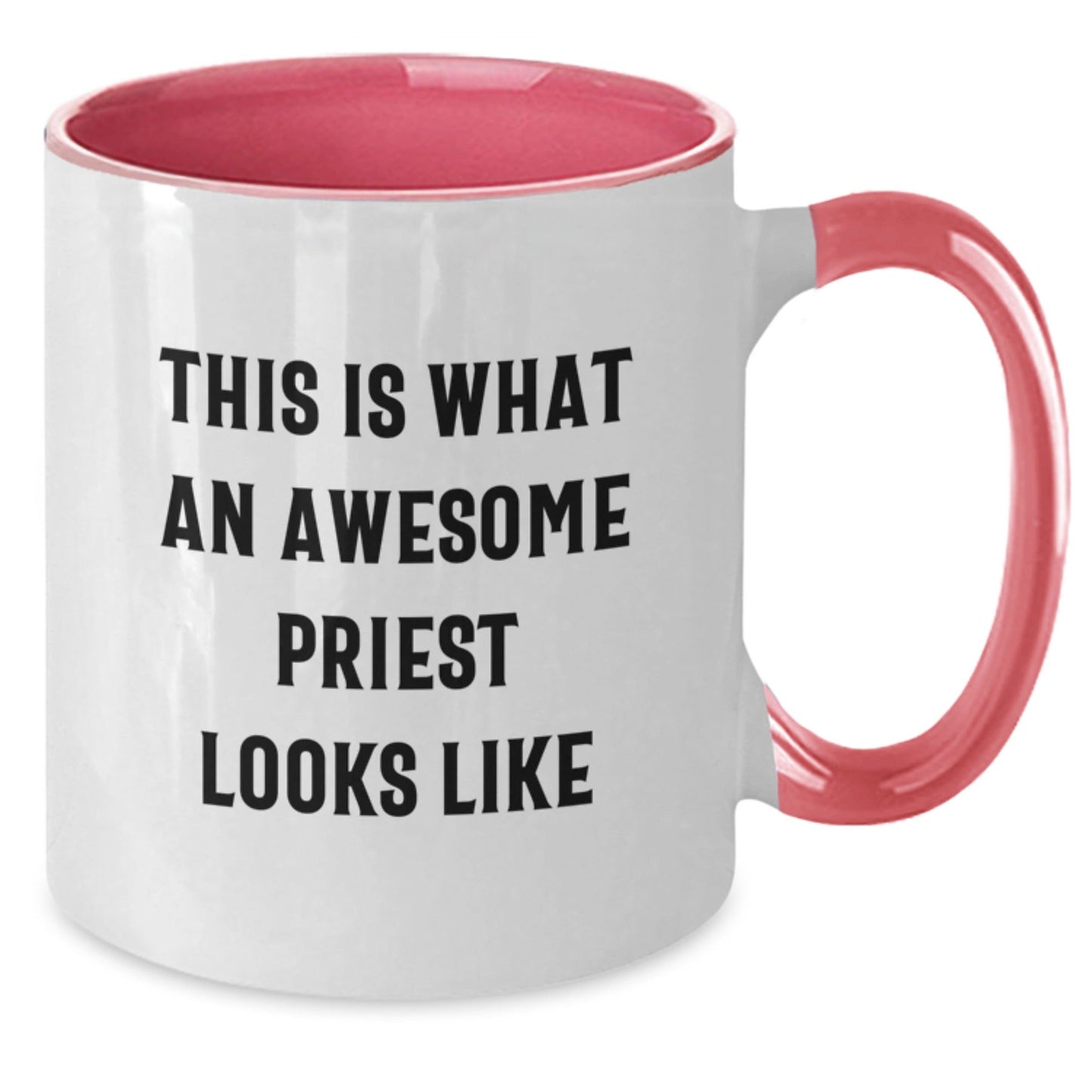 Funny Priest Gifts from Friends for Graduation Celebration, Two Tone Coffee Mug with 'This Is What An Awesome Priest Looks Like' Quote, 11oz Ceramic Microwave and Dishwasher Safe - The Buy Boom