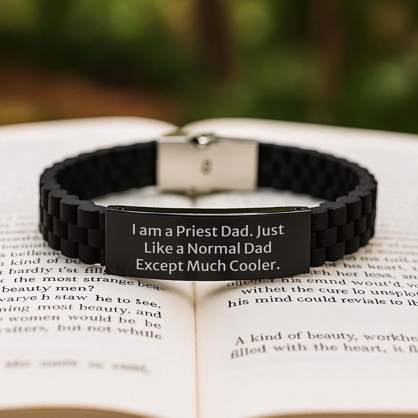 Funny Priest Gifts, Glide lock Clasp Priest Dad Quote Adjustable Black Stainless Steel Silicone Gift for Men, Unique Graduation Gifts from Family - The Buy Boom