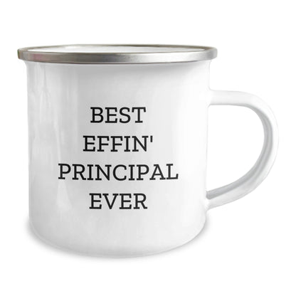Funny Principal Gifts for Him - Best Effin' Principal Ever Quote Camping Mug, 12 oz Stainless Steel with Enamel Finish, Gifts from Friends, Unique Graduation Gift for Principal - The Buy Boom
