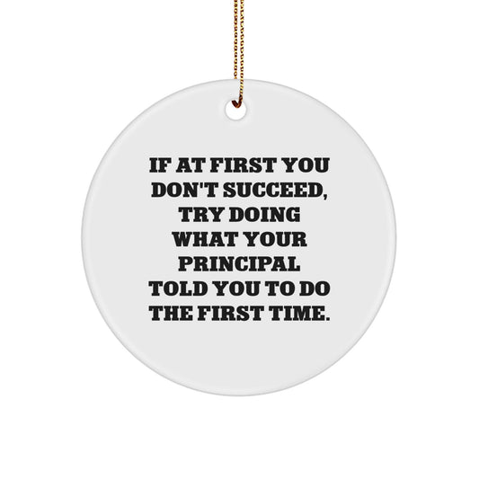 Funny Principal Gifts from Men to Friends - If At First You Don't Succeed, Try Doing What Your Principal Told You To Do The First Time. Christmas Unique Circle Ornament - The Buy Boom