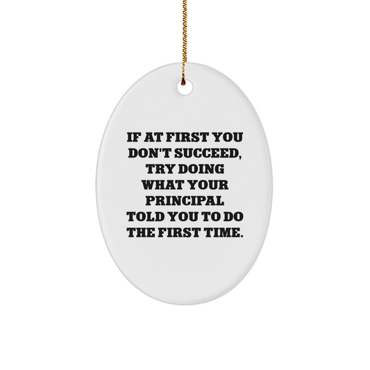 Funny Principal Oval Ornament Gifts from Men to Principal - If At First You Don't Succeed Try Doing What Your Principal Told You To Do The First Time Christmas Unique Gifts - The Buy Boom