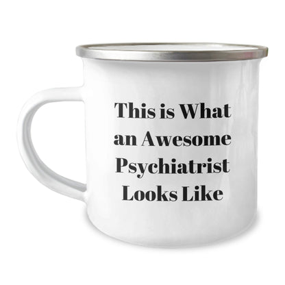 Funny Psychiatrist Gifts, 'This Is What An Awesome Psychiatrist Looks Like' Enamel Camping Mug for Graduation, Gifts from Friends, Family, or Coworkers for Men, Women, or Family - The Buy Boom