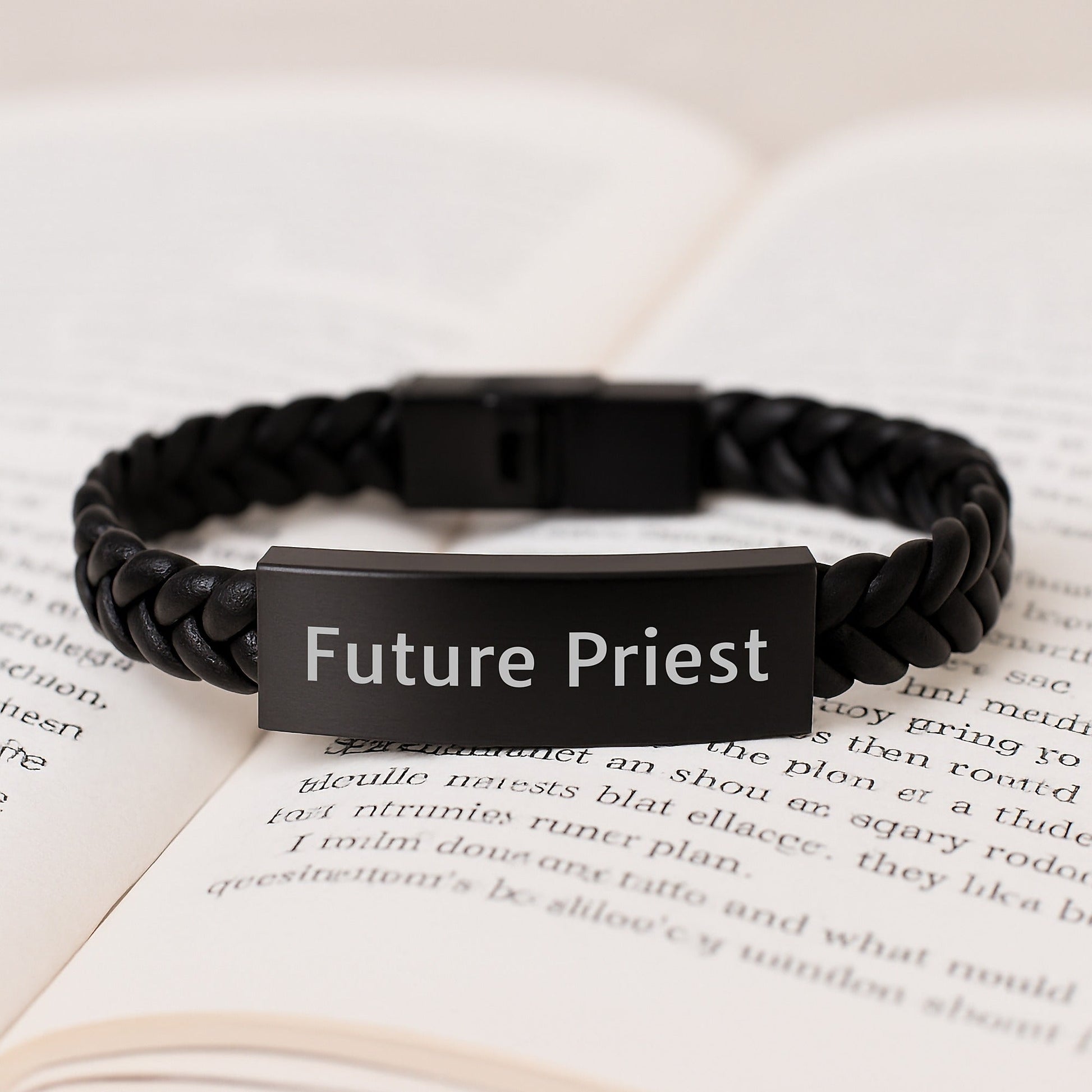Funny Quote Future Priest Gifts from Family Members - Interlaced Leather Bracelet, Stainless Steel, PU Leather, Christmas Unique Gifts - The Buy Boom