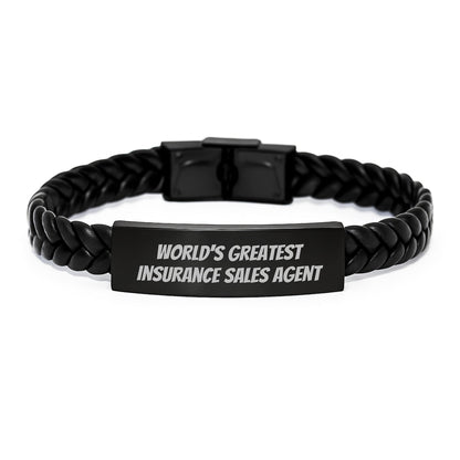Funny Quote World's Greatest Insurance Sales Agent Interlaced Leather Bracelet Gifts for Insurance Sales Agent Men Birthday Unique Present from Family - The Buy Boom