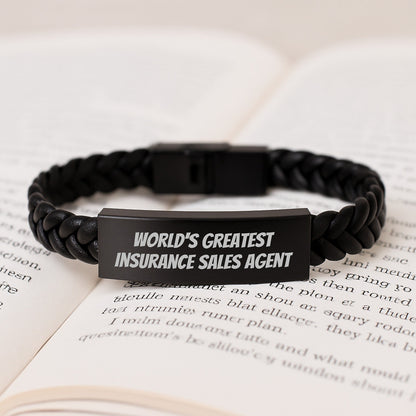 Funny Quote World's Greatest Insurance Sales Agent Interlaced Leather Bracelet Gifts for Insurance Sales Agent Men Birthday Unique Present from Family - The Buy Boom