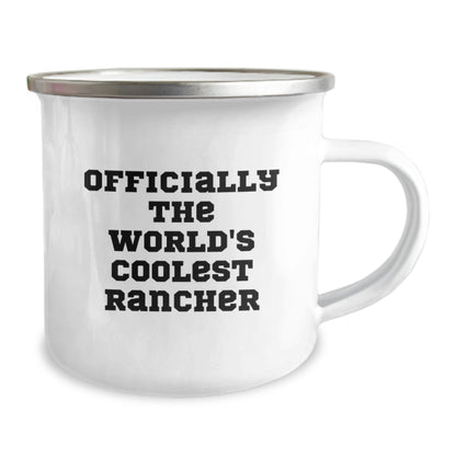 Funny Rancher Gifts from Men for Christmas Unique Gifts - Officially The World's Coolest Rancher Camping Mug, 12 oz Stainless Steel with Enamel Finish - The Buy Boom