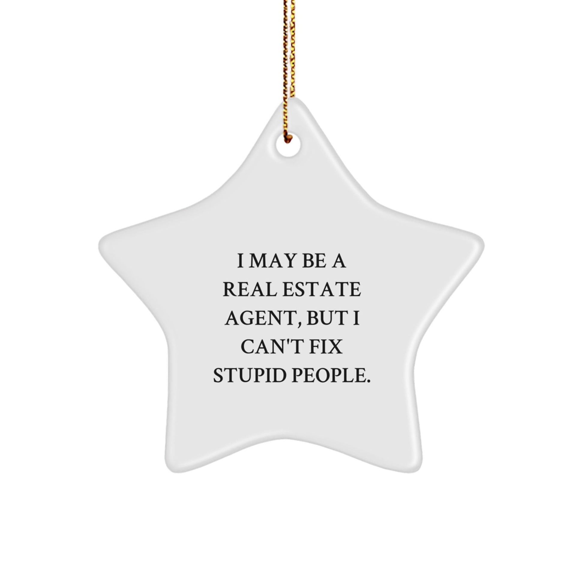 Funny Real Estate Agent Gifts from Friends - 'I May Be A Real Estate Agent, But I Can't Fix Stupid People.' Star Ornament for Christmas - The Buy Boom