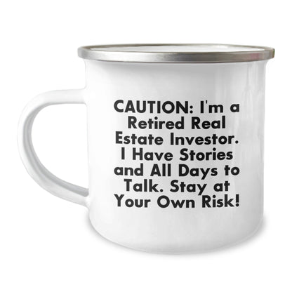 Funny Real Estate Investor Gift, 'Caution: I'm A Retired Real Estate Investor...' Camping Mug for Men, Real Estate Investor Graduation Unique Gifts from Friends and Family - The Buy Boom