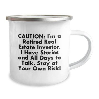 Funny Real Estate Investor Gift, 'Caution: I'm A Retired Real Estate Investor...' Camping Mug for Men, Real Estate Investor Graduation Unique Gifts from Friends and Family - The Buy Boom